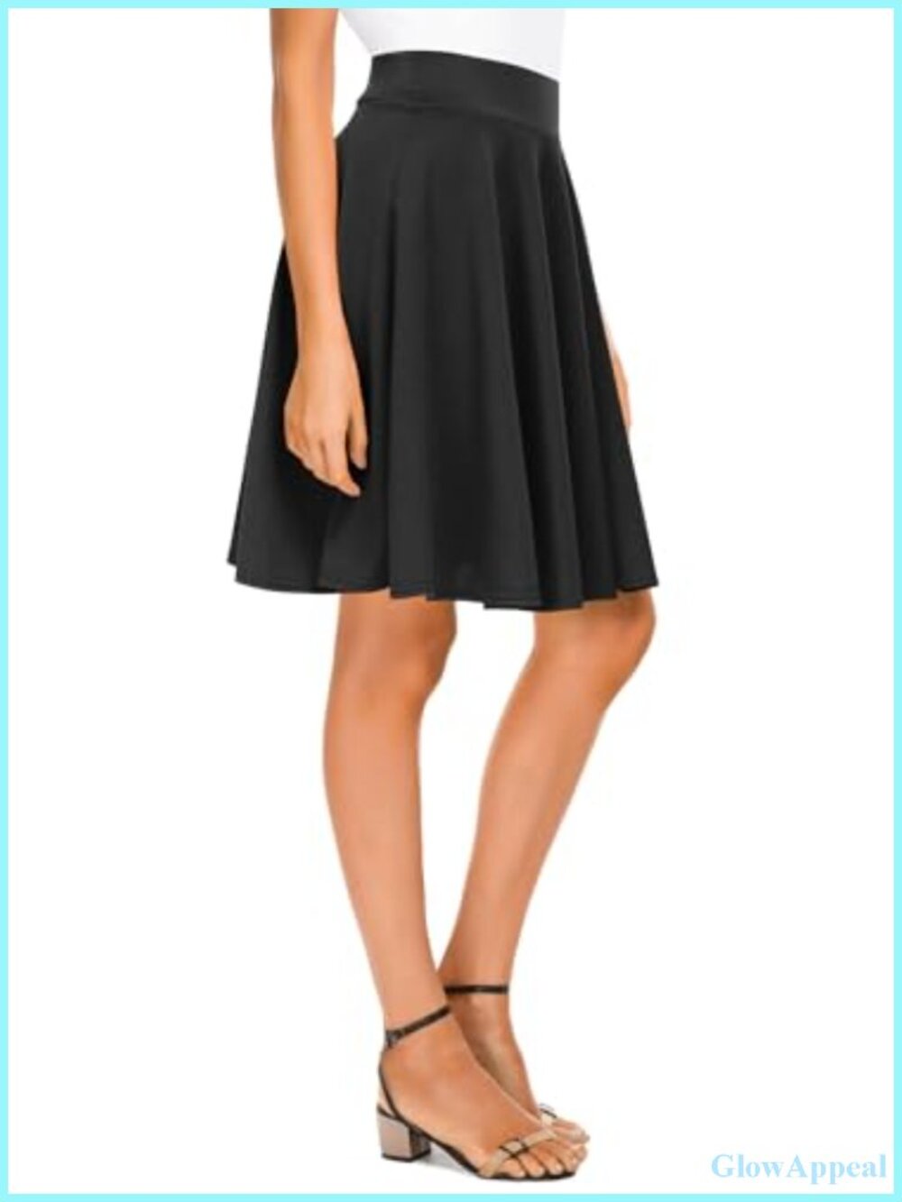High Waisted A-Line Midi Skirt Stretchy Flared Casual Versatile Knee Length